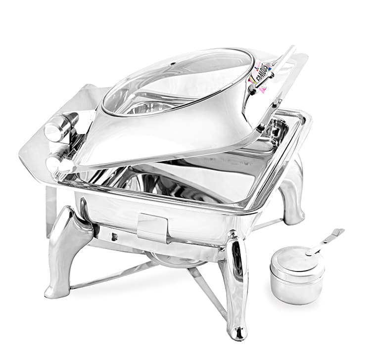 Chafing Dish Hydrolic Square with Glass Lid with Tiger Leg